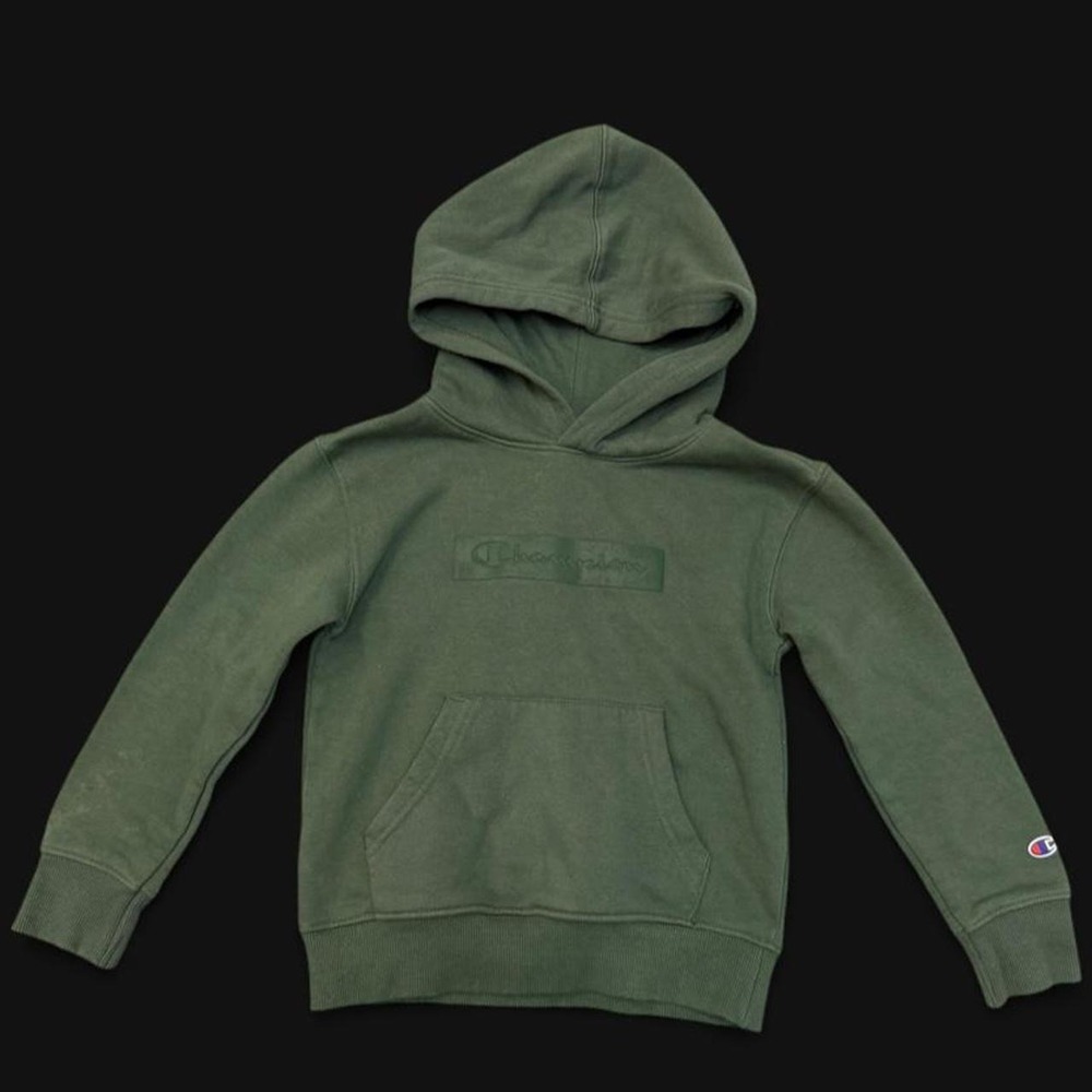 Champion Kids Olive Green Monochromatic Logo Hoodie – Size 5
